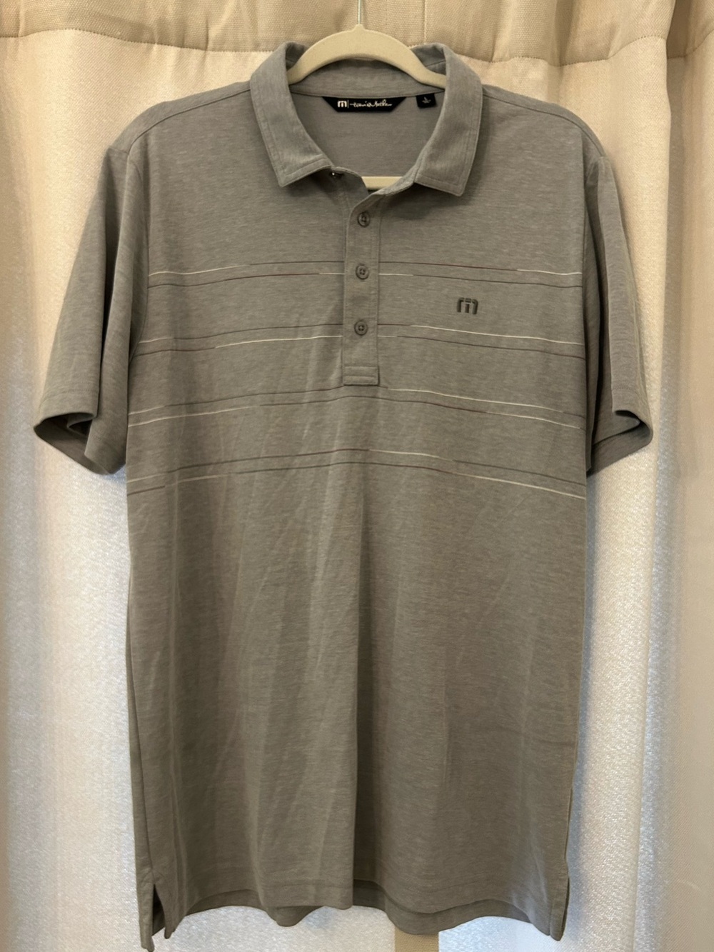 Travis Mathew Men's Light Gray Polo with Subtle Stripe